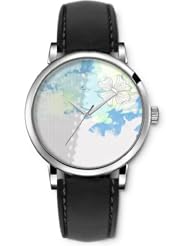 SPRAWL Aanalog Fashion Series Silver Ladies Watches of Genuine Black Leather Strap,Unique Wrist Watch for Women Girls Designed with Drawing a flower in spots