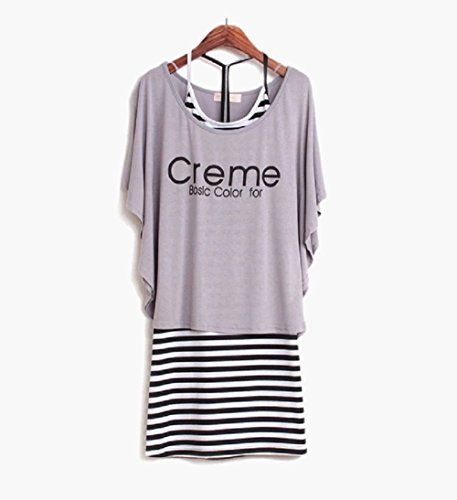 ボーダーキャミワンピ×カジュアルTシャツ セット レディース M L XL ホワイト グレー ブラック