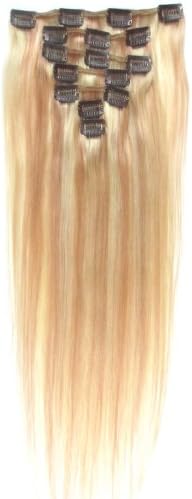 Carsem Hair 20 Inch 8pcs Remy Clips in Human Hair Extensions 100gr with Clips for Highlight or Full Head (#18/613Brown/Blonde)