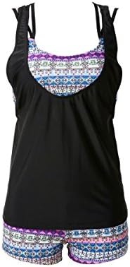AisuVolvo Women 3 Pieces Tribal Printed Tankini Swimsuits Swimwear with Boyshort Set