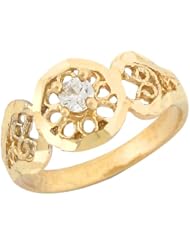 14k Yellow Gold White CZ Filigree Unique Attractive Designer Baby Ring