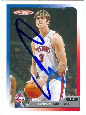 Darko Milicic Autographed/Hand Signed Basketball Card (Detroit Pistons) 2006 Topps Total #212