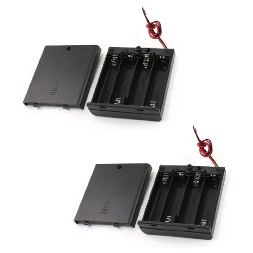 uxcell 2Pcs On/Off Switch 4 x 1.5V AA Battery Case Holder Leads Black w Cap
