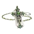 Burnished Gold Green Crystal Cross Pendant Necklace Fashion Jewelry