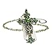 Burnished Gold Green Crystal Cross Pendant Necklace Fashion Jewelry