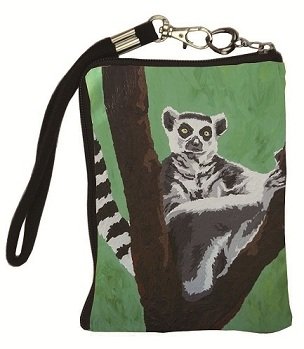 Lemur Wristlet - Great for a Small Camera, Small Cell Phone, Mp3 or Ipod - Support Wildlife Conservation, Read How - From My Original Painting, Sassy Socialite