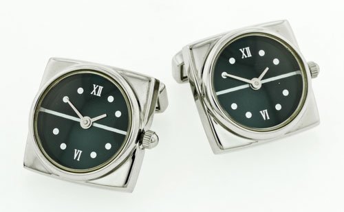 Square Working Watch Cufflinks with Black Dial with Presentation Box