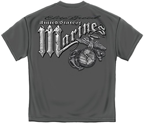 Marine Corps, USMC T-Shirt Marines Eagle Elite Breed Silver Foil Large Chorcoal Gray