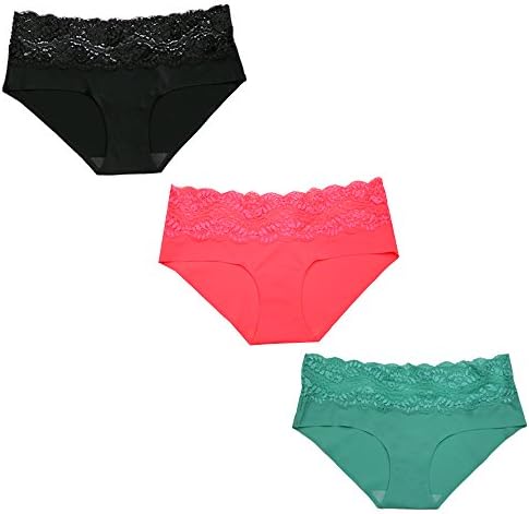 Luxee Laser Cut No-show Lace Hipster 3 Pack (S, Mint/Coral/Black)