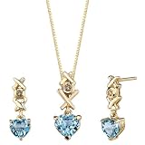 Vivacious and Radiant 2.07 cts Heart Shape Swiss Topaz Diamond Pendant Earrings Set 14Kt Yellow Gold