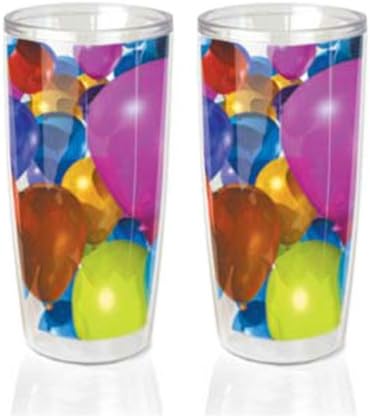 Party Balloons 2 Pack Double Walled Acrylic Tumblers No Sweat Insulated Cups (26 oz)