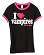 I heart Vampires Bite Me Ringer Black and Pink Juniors Tee