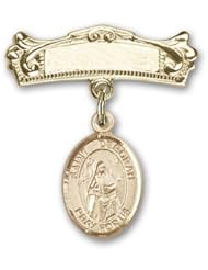 14K Gold Baby Badge with St. Deborah Charm and Arched Polished Badge Pin
