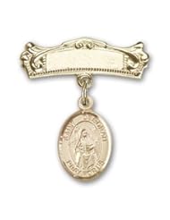 Gold Filled Baby Badge with St. Deborah Charm and Arched Polished Badge Pin