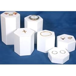 6 White Leather Jewelry Risers Tall Showcase Display