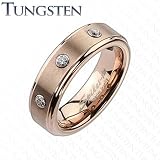 Tungsten Carbide Rose Gold IP Triple CZ Comfort Fit Band Ring - 6mm Width - Sizes: 5-8