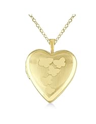 Heart Shaped Butterfly Engraving Pendant Necklace and Locket For Women 14K Yellow Gold Vermele
