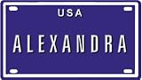 41d9bCvWDjL. SL160  Alexandra USA mini metal embossed license plate name for bikes, tricycles, wagons, kids doors, golf carts, baby strollers, pedal cars. Over 400 names available. Type in name usa plate in search. Your name will show up.