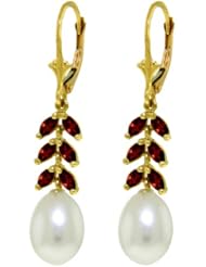 14k Gold Dangle Earrings with Natural Garnets and Pearls