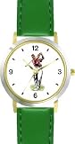 Black Golfer Swinging - Golf Theme - WATCHBUDDY® DELUXE TWO-TONE THEME WATCH - Arabic Numbers - Green Leather Strap-Children's Size-Small ( Boy's Size & Girl's Size )