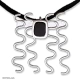 Onyx necklace, 'Electricity'