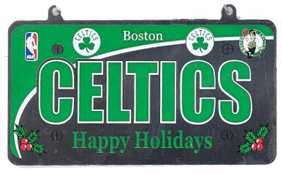 Boston Celtics NBA Happy Holidays Mini License Plate Christmas Ornament