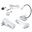 iShoppingdeals - for Amazon Kindle eReader Clip-On Booklight + Earphones + USB Wall Charger + USB Car Charger Bundle Kit Set