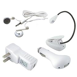 iShoppingdeals - for Amazon Kindle eReader Clip-On Booklight + Earphones + USB Wall Charger + USB Car Charger Bundle Kit Set