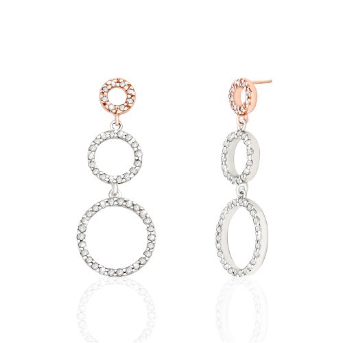 .50 TCW TRIPLE CIRCLE DIAMOND DANGLING EARINGS 14K GOLD