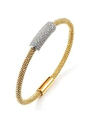 Sterling Silver Magnetic Beaded Cubic Zirconium Bangle