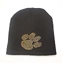 Gold Paw Puppy Footprint Ski Black Skull Knit Beanie Hat