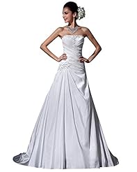 A-line Strapless Dropped   Waistline Floor Length Taffeta Ruched Lace  Dress