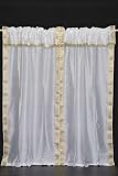 Pair Cream sari curtains with attached beaded valance