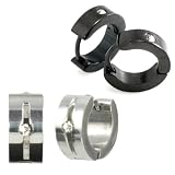 Stainless Steel Couples Black and Silver Cubic Zirconia Huggie Hoop Earrings Set
