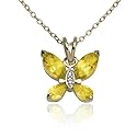 Yellow Gold Overlay Sterling Silver Citrine & Diamond Accent Butterfly Pendant, 18"