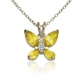 Yellow Gold Overlay Sterling Silver Citrine & Diamond Accent Butterfly Pendant, 18"