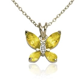Yellow Gold Overlay Sterling Silver Citrine & Diamond Accent Butterfly Pendant, 18
