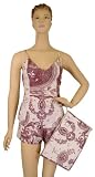 Striking Brown Toile French Elegant Design Baby Doll Pajamas Shorts and Camisole set with travel pouch ~ 3 sizes