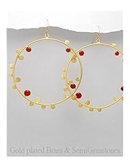 Red Onyx Earrings In Brass