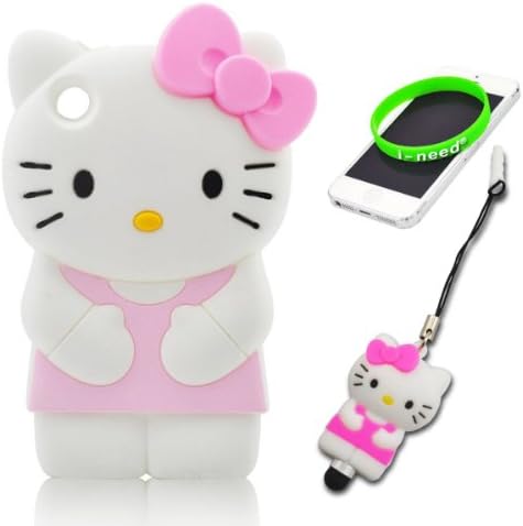 I-need Hello Kitty 3d Ipod Touch 4 Soft Silicone Case Cover Faceplate Protector with 3d Hello Kitty Stylus Pen for Itouch 4g 4th Generation, Pink