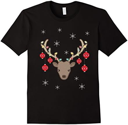 Men's Cute Reindeer Christmas T Shirt Snow Ornaments Lights Emoji 3XL Black