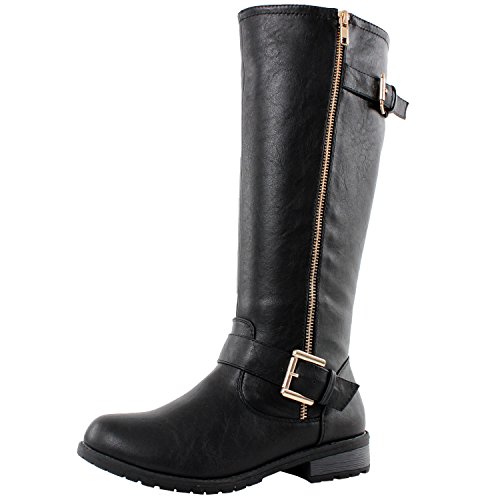 West Blvd Athens Riding Mid-Calf Riding Motorcycle Biker Low Heel Boots