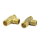 uxcell ティーコネクタ　ブラス製ゴールドトーン　1 / 4BSP　T形　3ウェイ　コネクターアダプター　2個入り