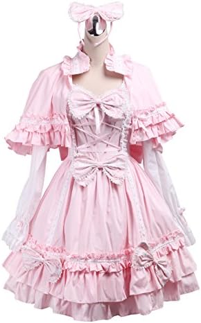 ZeroMart Pink Cotton Bows Ruffles Cape Sweet Vintage Victorian Lolita Dress,Women S