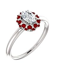 Platinum Oval Cut Diamond and Ruby Flower Inspired Ring -- LIFETIME WARRANTY
