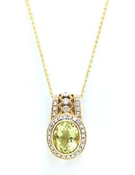 14k Yellow Gold Fine Natural Citrine & Diamonds Pendant Necklace