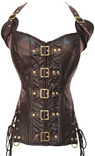 Forinie Women's Workout Buckle-up Halter Overbust Punk Rock Waist Nipper 2XL Coffee