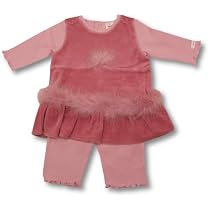 Minibasix Baby Girls Pink Top, Pant And Jumper Set With Faux Fur