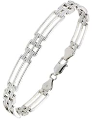 Sterling Silver Striped Binario Bar Bracelet (Available in 8 in. & 9 in.), 9/32 in. (7.5mm) wide