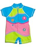 Make A Splash Swimwear - Infant Girls Short Sleeve Rashguard Bodysuit, Turquoise, Pink, Lime